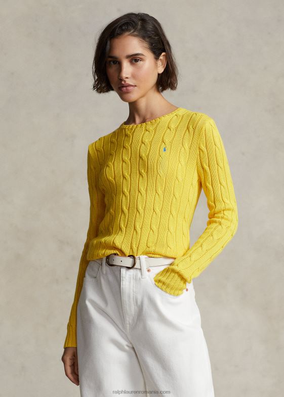 galben antrenor femei Ralph Lauren pulover din bumbac tricot cu cablu 046889090