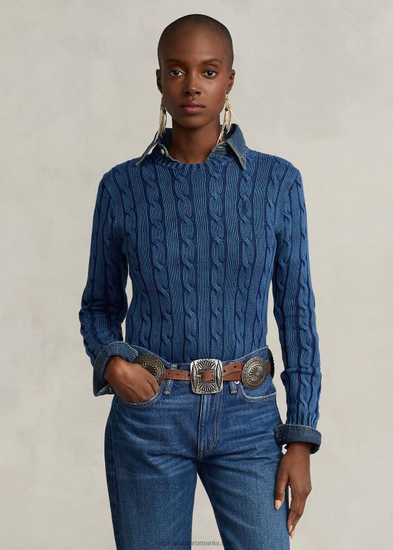 indigo femei Ralph Lauren pulover slim din tricot cablu 046883357