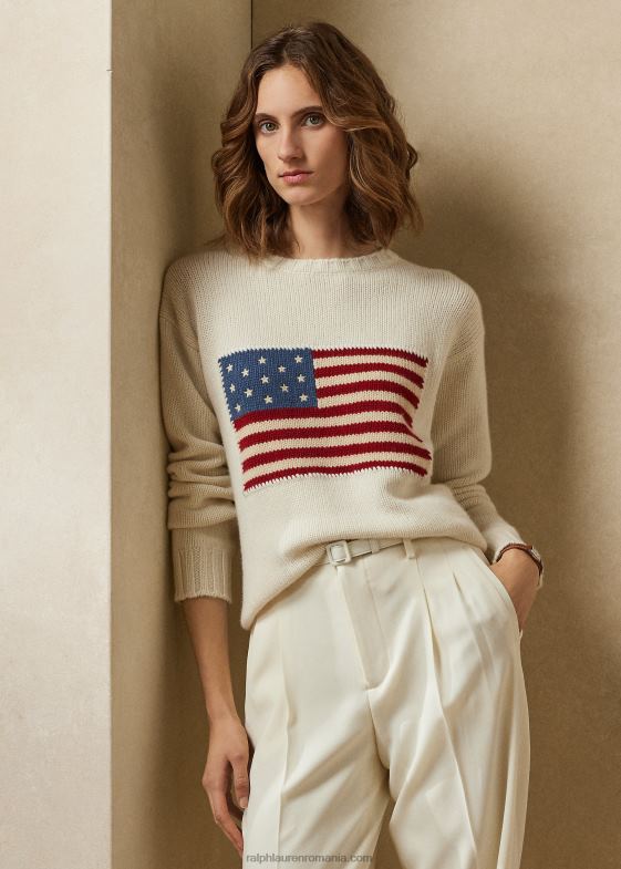 lux crema cu steag femei Ralph Lauren pulover din cașmir cu decolteu 046883450