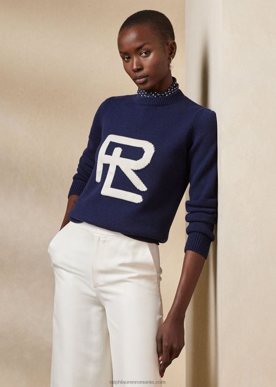 lux navy/lux crema femei Ralph Lauren pulover din mătase merinos rl cu intarsia 046883474