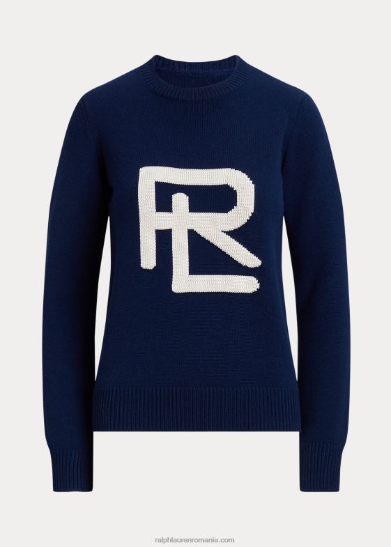 lux navy/lux crema femei Ralph Lauren pulover din mătase merinos rl cu intarsia 046883474