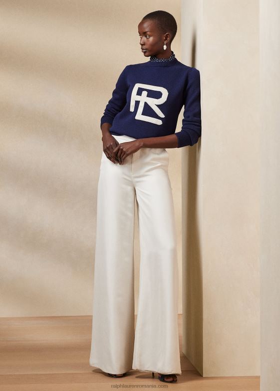 lux navy/lux crema femei Ralph Lauren pulover din mătase merinos rl cu intarsia 046883474