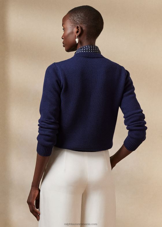lux navy/lux crema femei Ralph Lauren pulover din mătase merinos rl cu intarsia 046883474
