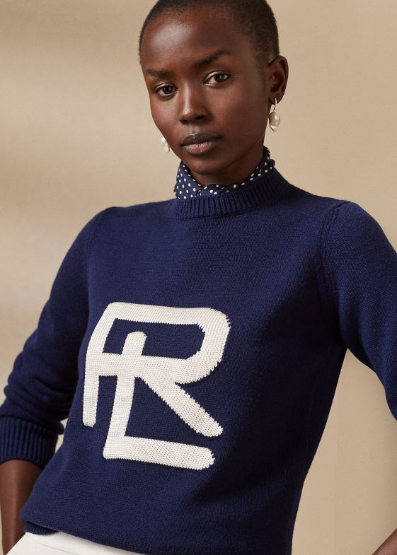 lux navy/lux crema femei Ralph Lauren pulover din mătase merinos rl cu intarsia 046883474