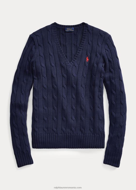 marina de vânători femei Ralph Lauren pulover cu decolteu în V din tricot cablu 046883336