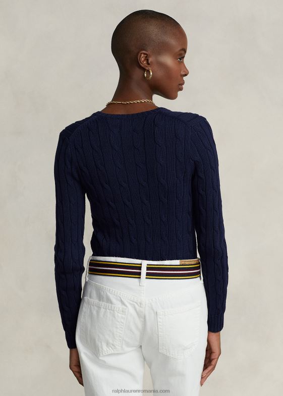 marina de vânători femei Ralph Lauren pulover cu decolteu în V din tricot cablu 046883336