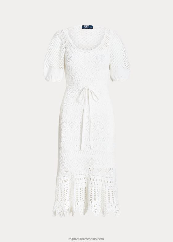 alb femei Ralph Lauren rochie din bumbac cu tricot pointelle 046883073