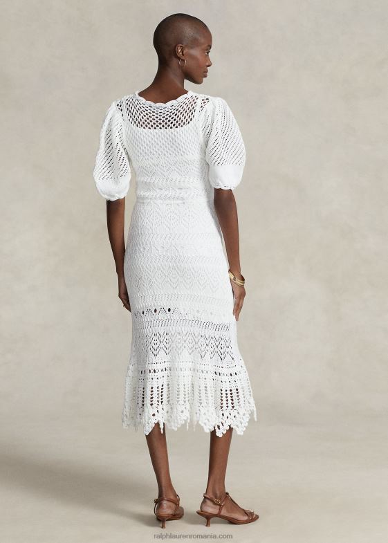 alb femei Ralph Lauren rochie din bumbac cu tricot pointelle 046883073