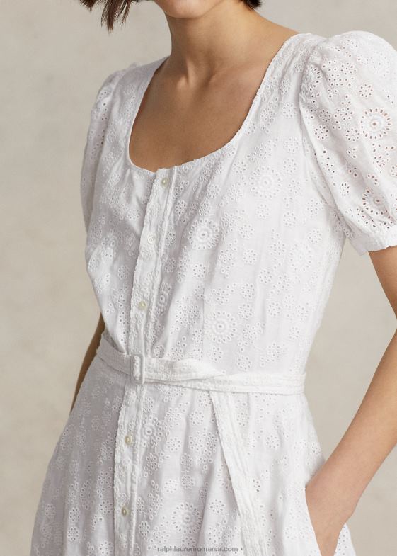 alb femei Ralph Lauren rochie din in brodata cu ochiuri 046882991