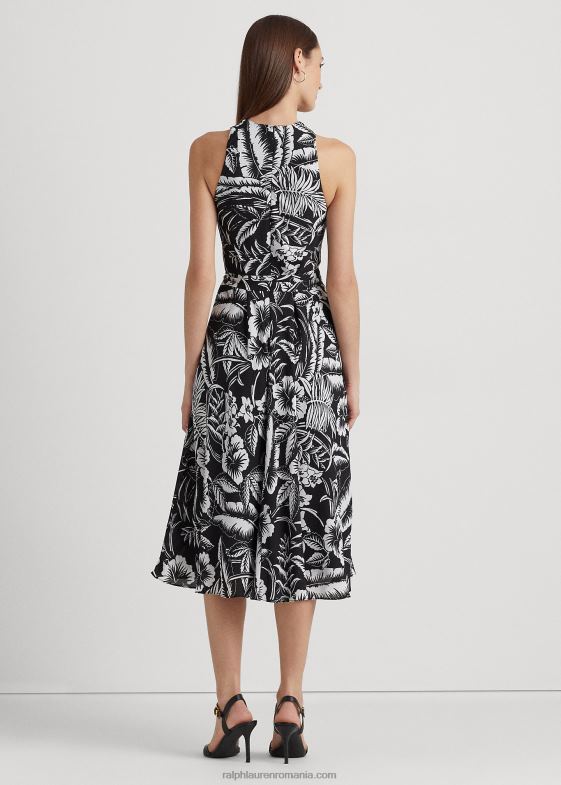 alb negru femei Ralph Lauren rochie cu flori georgette cu halter 046883921
