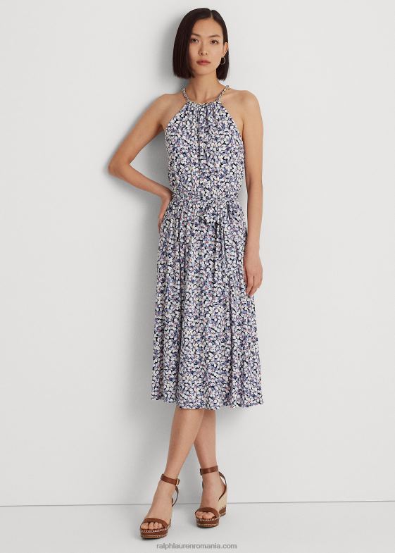 albastru/crem/roz femei Ralph Lauren rochie cu curea florală din jerseu 046884101