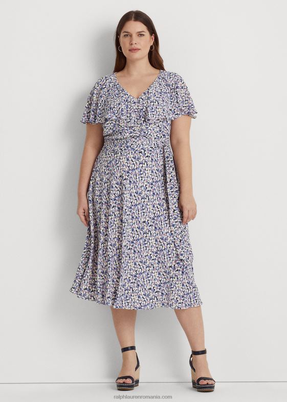 albastru/crem/roz femei Ralph Lauren rochie din crep bubble cu curea florală 046884633