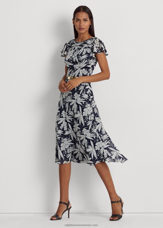 bleumarin/alb femei Ralph Lauren rochie din georgette cu flori sifonate 046889556
