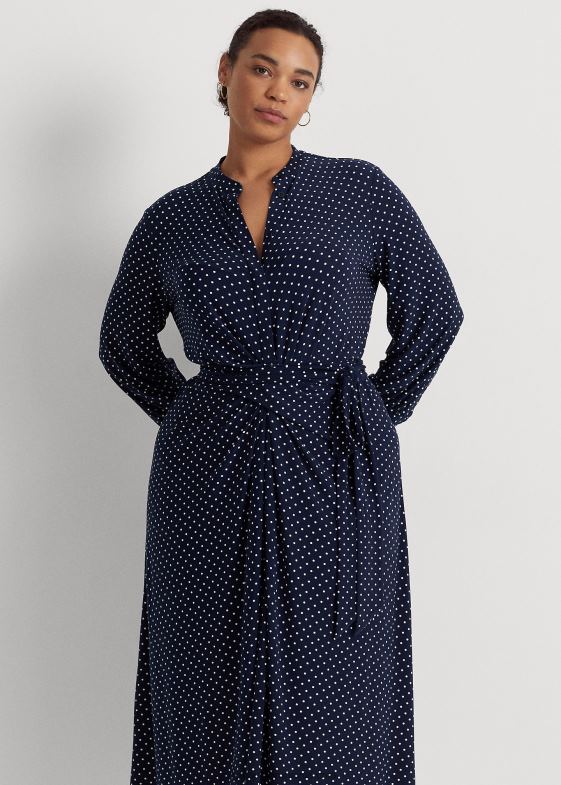 bleumarin/crem femei Ralph Lauren rochie cămașă din jerse stretch cu buline 046884682