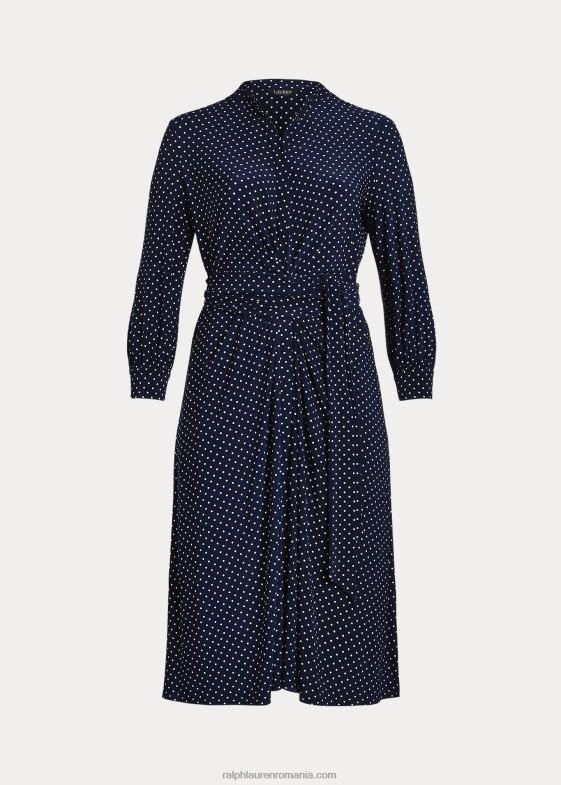 bleumarin/crem femei Ralph Lauren rochie cămașă din jerse stretch cu buline 046884682