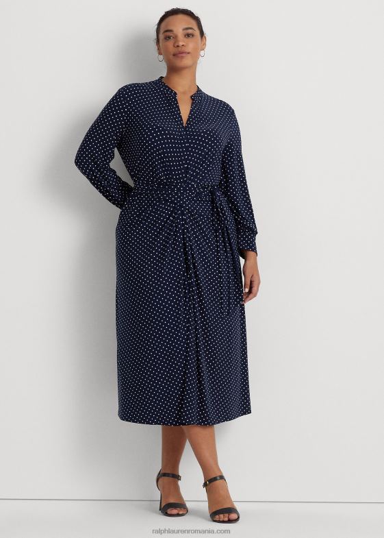 bleumarin/crem femei Ralph Lauren rochie cămașă din jerse stretch cu buline 046884682