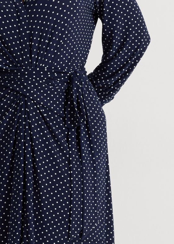 bleumarin/crem femei Ralph Lauren rochie cămașă din jerse stretch cu buline 046884682