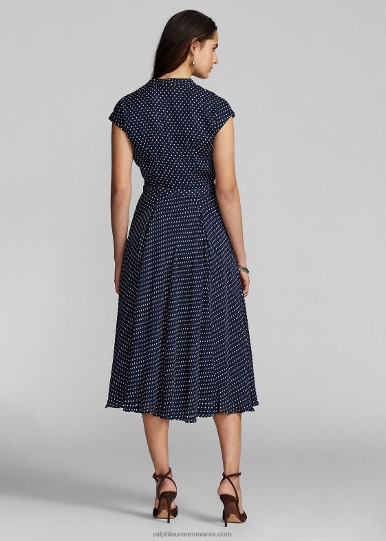 bleumarin/crem femei Ralph Lauren rochie din georgette de mătase cu buline 046883667