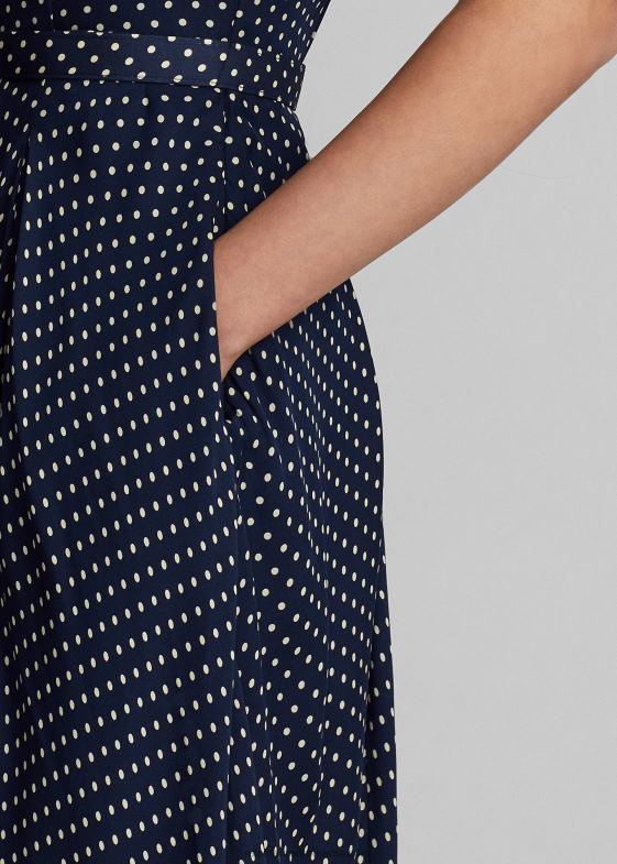 bleumarin/crem femei Ralph Lauren rochie din georgette de mătase cu buline 046883667