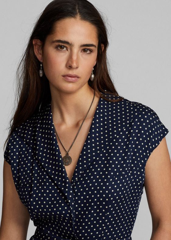 bleumarin/crem femei Ralph Lauren rochie din georgette de mătase cu buline 046883667