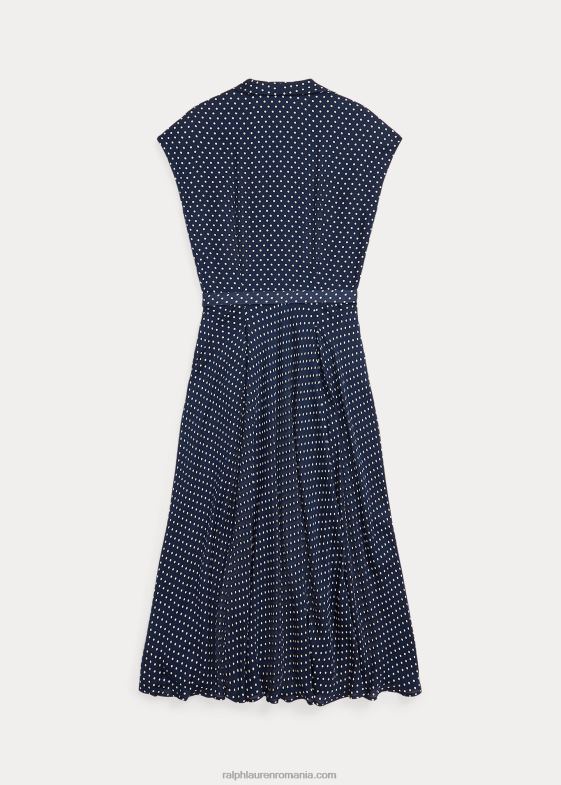 bleumarin/crem femei Ralph Lauren rochie din georgette de mătase cu buline 046883667