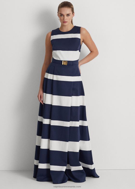 bleumarin rafinat/alb femei Ralph Lauren rochie de faille cu curea în dungi 046889562