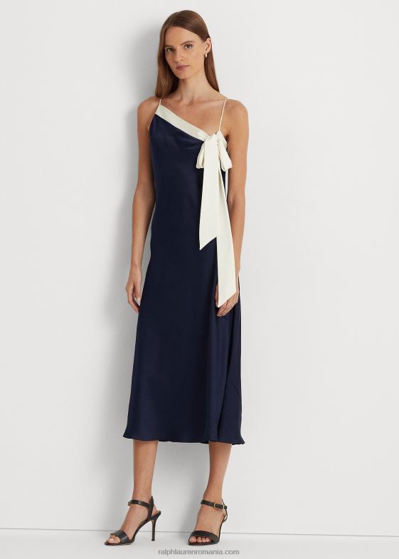 bleumarin rafinat/crem femei Ralph Lauren rochie de cocktail charmeuse bicolor 046884093