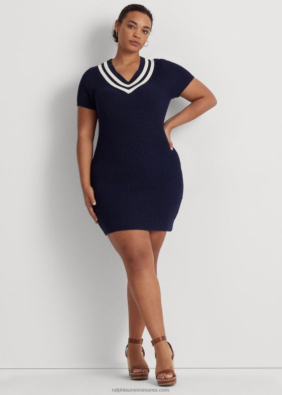bleumarin rafinat/crem femei Ralph Lauren rochie pulover cricket din amestec de bumbac 046884664