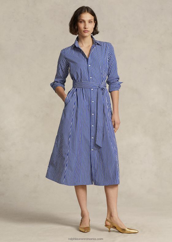 bleumarin strălucitor/alb femei Ralph Lauren rochie cămașă din bumbac cu dungi 046889177