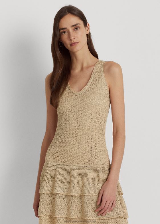 bronz de dună femei Ralph Lauren rochie cu talie scazuta din tricot pointelle 046884470