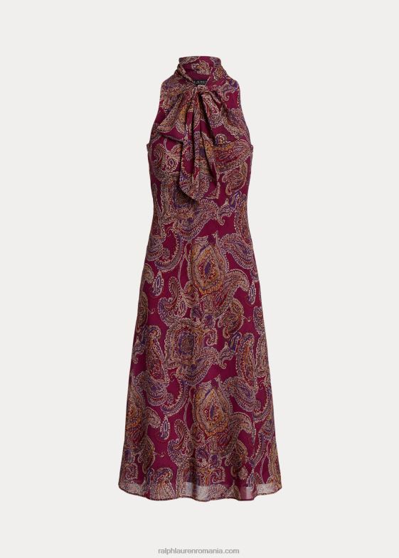 burgundă multi femei Ralph Lauren rochie cu georgette cu cachetele și decolteu 046884278