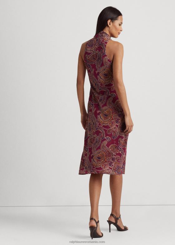 burgundă multi femei Ralph Lauren rochie cu georgette cu cachetele și decolteu 046884278