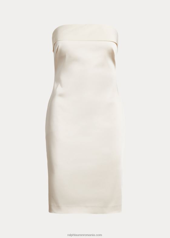 crema de mascarpone femei Ralph Lauren rochie de cocktail fără bretele din satin cu fundă-spate 046883981