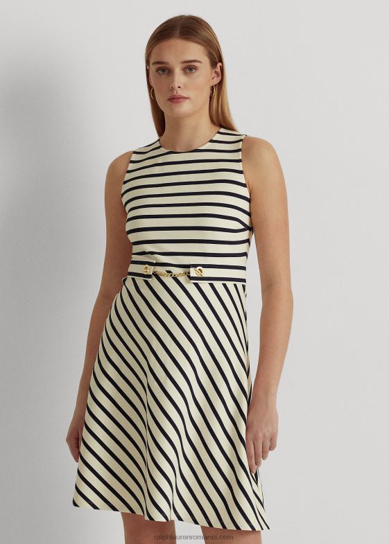 crema de mascarpone/marin femei Ralph Lauren rochie ponte cu curea în dungi 046884834