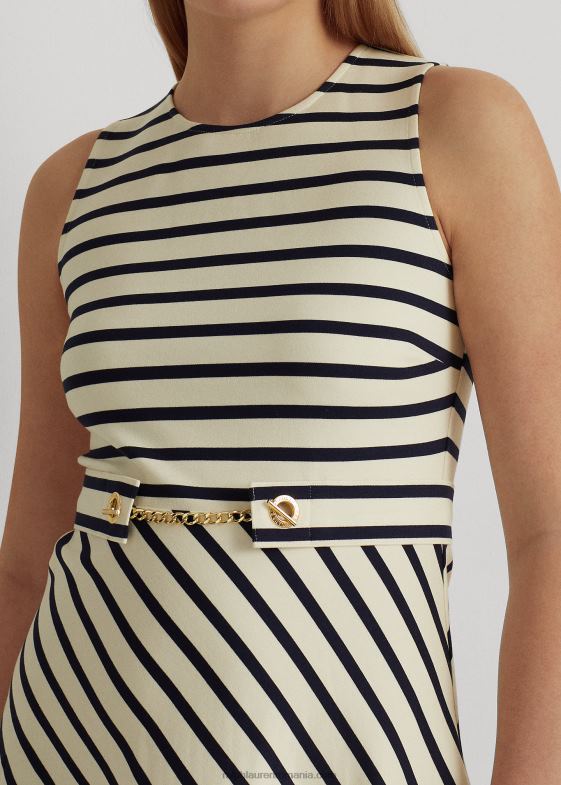 crema de mascarpone/marin femei Ralph Lauren rochie ponte cu curea în dungi 046884834