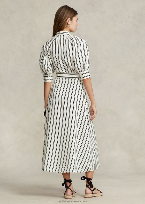 dungă crem/neagră femei Ralph Lauren rochie din mătase dud în dungi 046882973