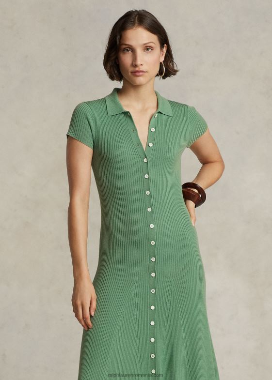 verde de fairway femei Ralph Lauren rochie polo din lână merinos din tricot în coastă 046889195