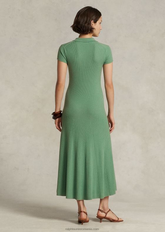 verde de fairway femei Ralph Lauren rochie polo din lână merinos din tricot în coastă 046889195