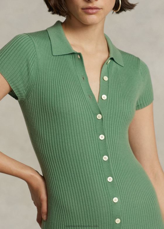 verde de fairway femei Ralph Lauren rochie polo din lână merinos din tricot în coastă 046889195