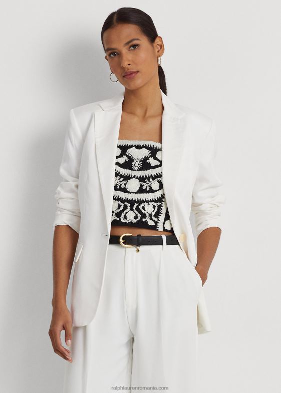 alb femei Ralph Lauren blazer din twill din amestec de in 046883850
