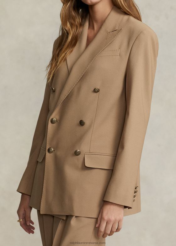 cămilă femei Ralph Lauren blazer dublu din amestec de lână 046889176