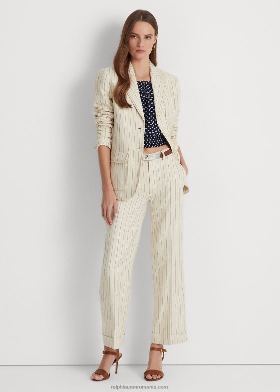crem/bleumarin rafinat femei Ralph Lauren blazer din twill din amestec de in în dungi 046884111