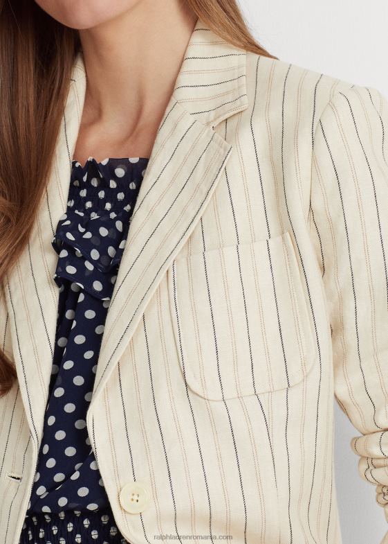 crem/bleumarin rafinat femei Ralph Lauren blazer din twill din amestec de in în dungi 046884111