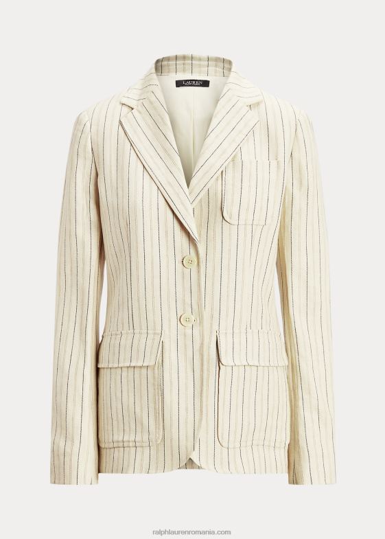 crem/bleumarin rafinat femei Ralph Lauren blazer din twill din amestec de in în dungi 046884428