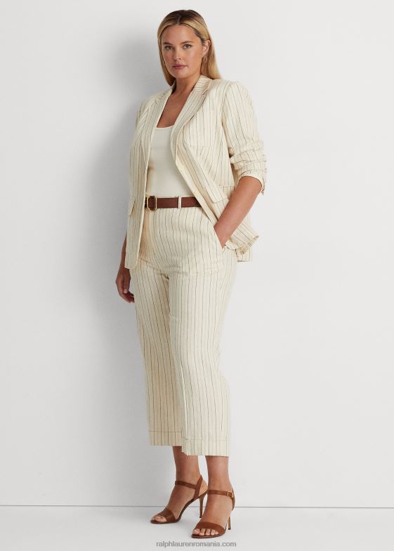 crem/bleumarin rafinat femei Ralph Lauren blazer din twill din amestec de in în dungi 046884681