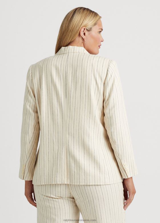 crem/bleumarin rafinat femei Ralph Lauren blazer din twill din amestec de in în dungi 046884681