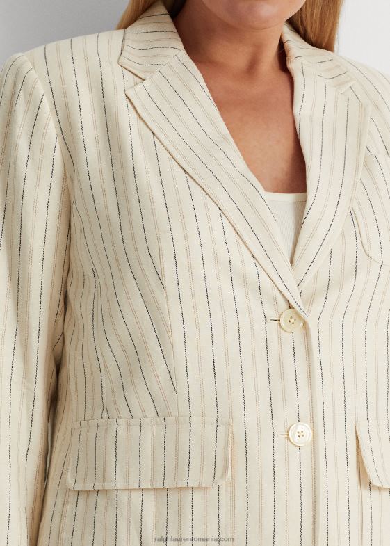 crem/bleumarin rafinat femei Ralph Lauren blazer din twill din amestec de in în dungi 046884681