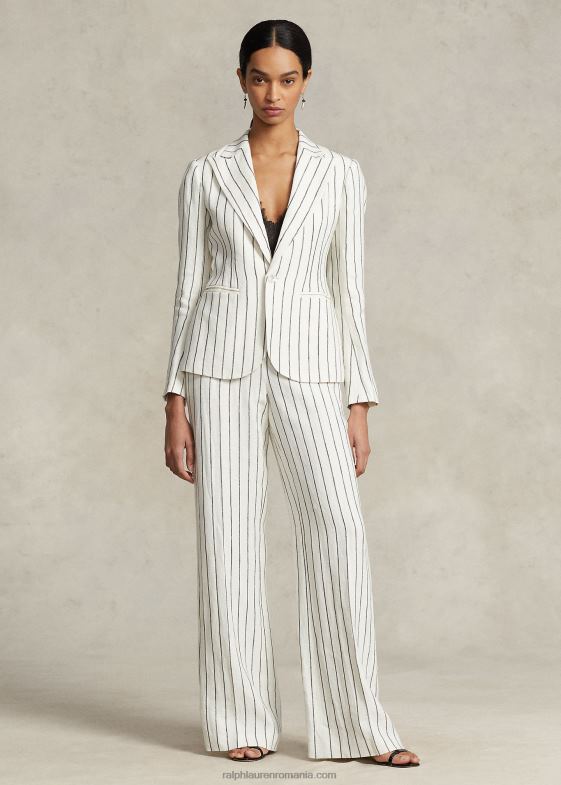 dungă cremă/nucșoară femei Ralph Lauren blazer jacquard din in dungi 046883183