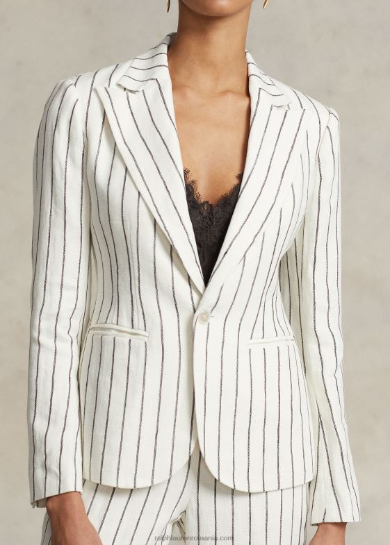 dungă cremă/nucșoară femei Ralph Lauren blazer jacquard din in dungi 046883183