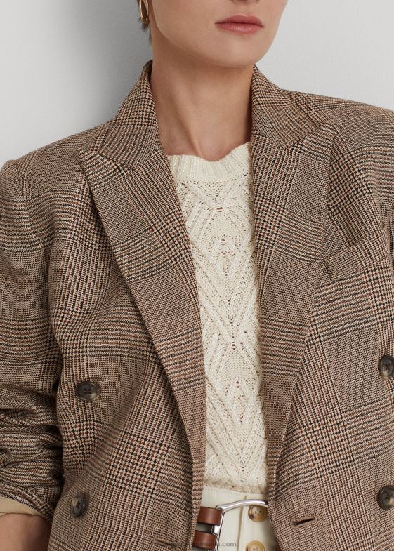 maro/crem multi femei Ralph Lauren blazer în două piept din in carouri glen 046884095